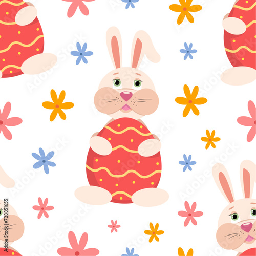 Vector easter bunny and eggs, seamless pattern design