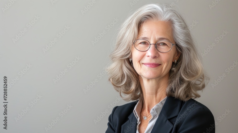 a mature female lawyer in joyful professional portraits, presented in a realistic style against a light background, conveying a sense of competence and approachability in her legal practice. a mature female lawyer in joyful professional portraits, presented in a realistic style against a light background, conveying a sense of competence and approachability in her legal practice.