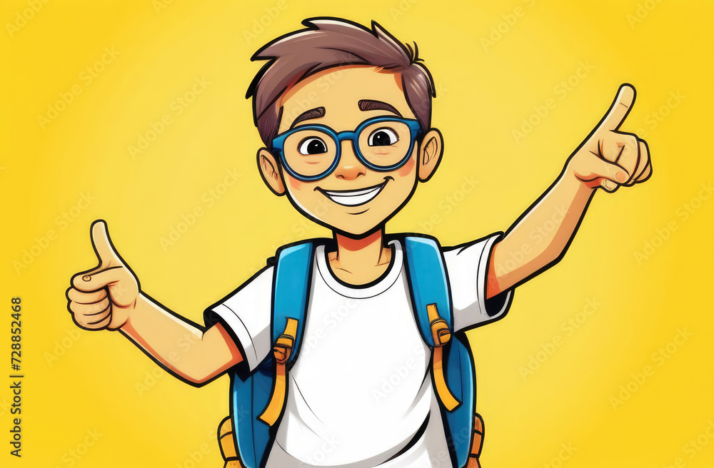 Illustration of a Kid Boy with a Backpack Showing Thumbs Up Illustration of a Kid Boy with a Backpack Showing Thumbs Up