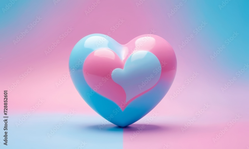 Glossy heart on a bright background. Blue and pink pastel colors Glossy heart on a bright background. Blue and pink pastel colors