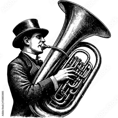 Old Fashioned Man Playing Tuba