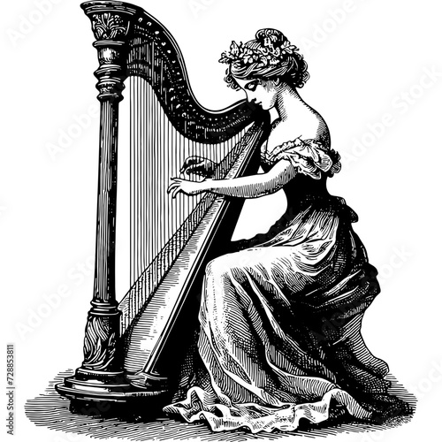 Woman Playing Harp