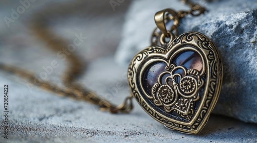 Beautiful Golden Locket in the Shape of a Love Heart. Romantic Valentine’s Day Background. photo