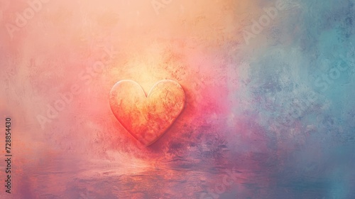  a painting of a heart in the middle of a body of water with a pink and blue background and a red and yellow heart in the middle of the middle.