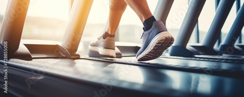 Close up of feet running on treadmill