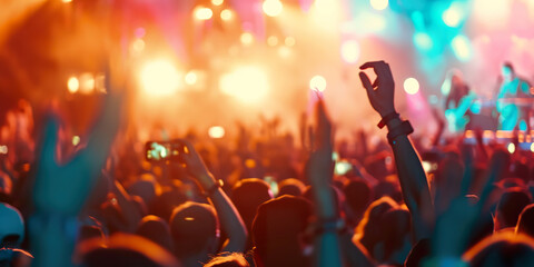 crowd at concert summer music festival. Blurred