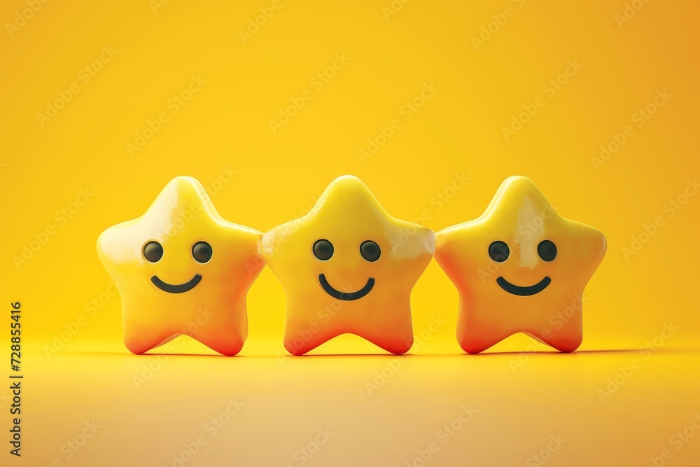 Fototapeta premium Funny yellow star playful fun, cheerful item toy love, isolated and cartoonish, smiles joy to children. Smiling starling toy positive psychology happiness. Shiny gold star rating customer satisfaction
