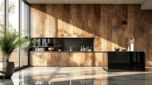 a carpentry wall surface structure design, enhanced by a glossy finish that accentuates the natural beauty and texture of the wood, creating a stunning visual focal point in any interior space.