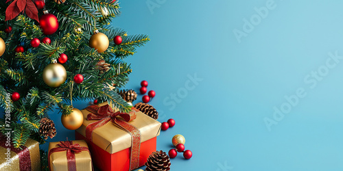 Decorated Christmas tree with presents for New year