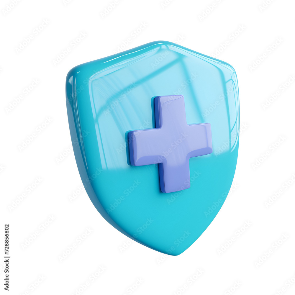 Obraz premium Blue Shield’s 3D Illustration with Clipping Path: A Simple Cartoon Render of the Medical Protection Health Care Concept, Isolated on Transparent Background, PNG