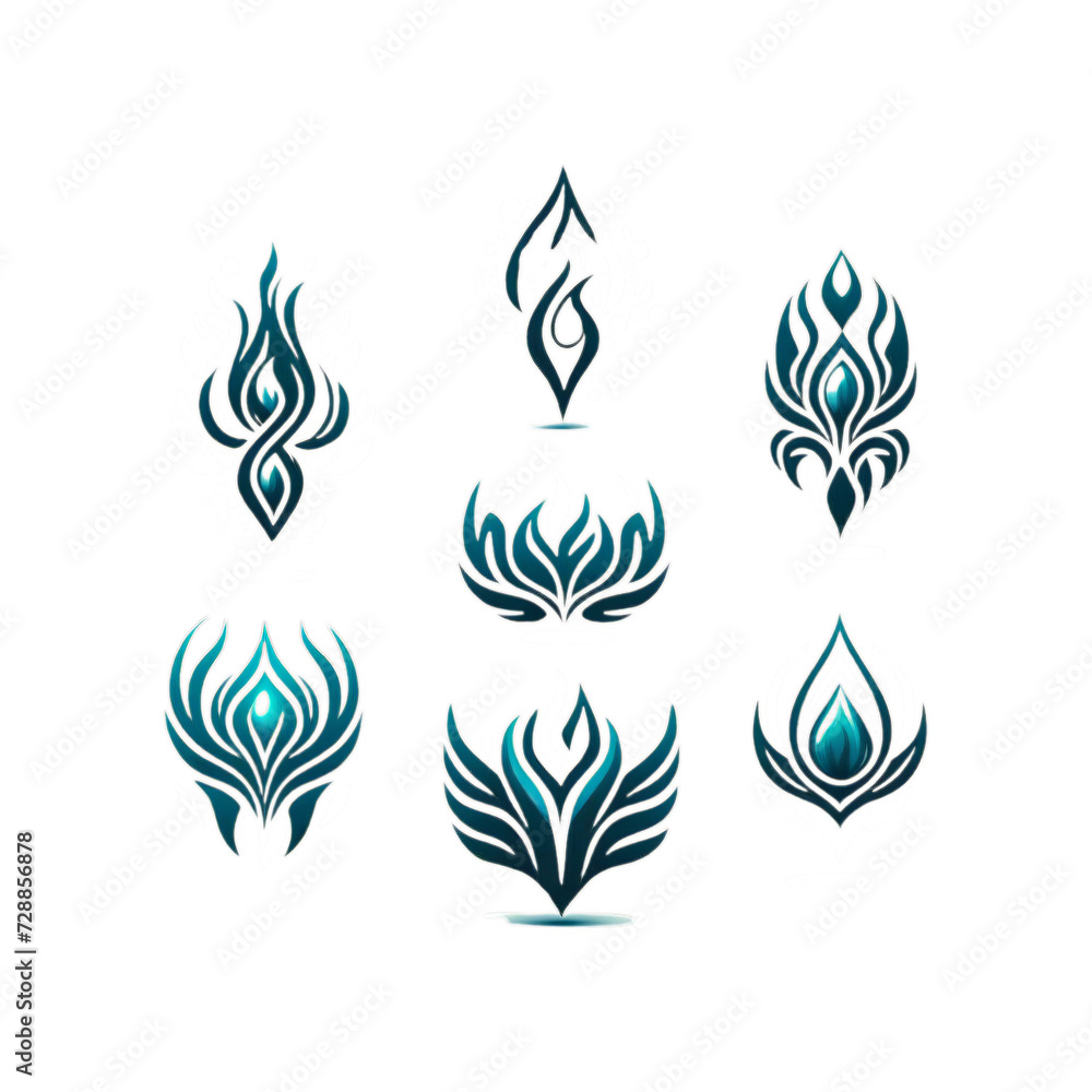 Set of Eight Blue Gradient Logo Designs with Abstract Flame and Leaf Patterns Set of Eight Blue Gradient Logo Designs with Abstract Flame and Leaf Patterns