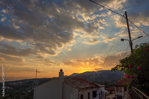 Beautiful  sunrise view from agioi douloi village in corfu island,Greece photo