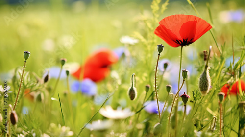 simple naturel wild flowers like red poppy in the meadow