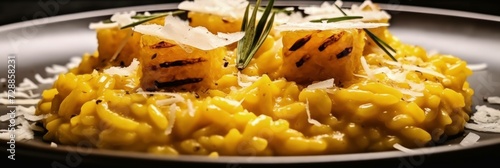 golden elegance on a plate: milanese risotto surrounded by its authentic ingredients in a dance of flavors. Ai Generated