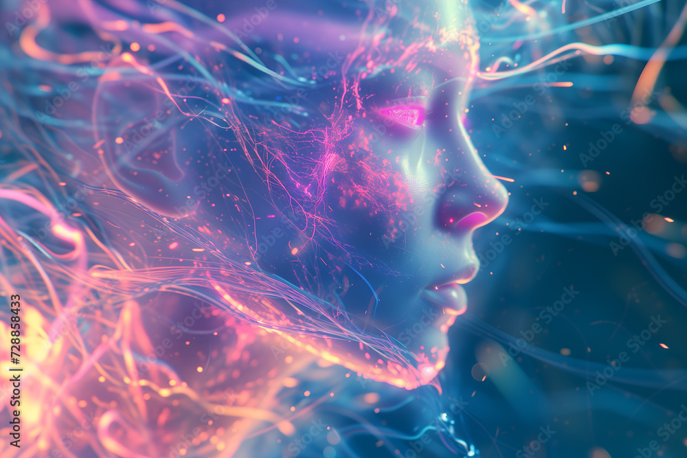 3D abstract web of neural networks futuristic tech background. Artificial intelligence and machine learning concept. Robotic human face. 3D abstract web of neural networks futuristic tech background. Artificial intelligence and machine learning concept. Robotic human face.
