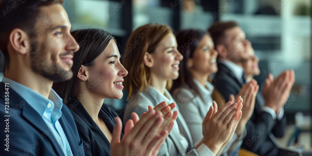 Obraz premium Group of young business people applauding speak