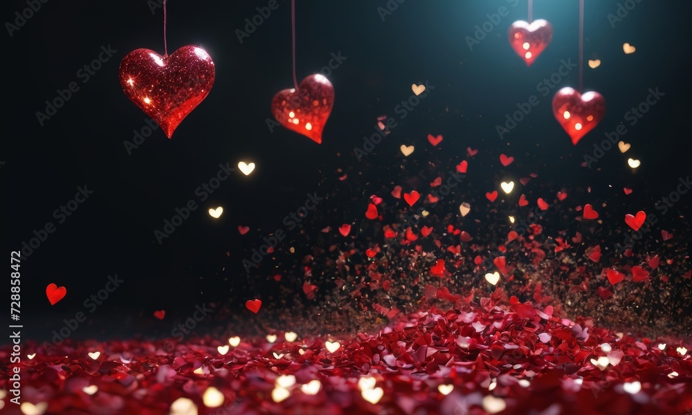 Sparkling hearts on a red background. heart shaped bokeh. Valentine's Day Sparkling hearts on a red background. heart shaped bokeh. Valentine's Day