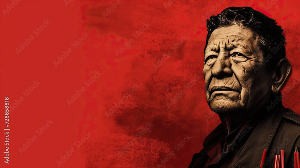 Close up César Chávez on abstract shade of red background with copy space - AI Generated Abstract Art Close up César Chávez on abstract shade of red background with copy space - AI Generated Abstract Art