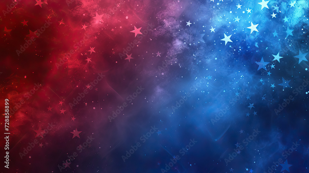 smokey USA background with stars and red and blue gradient with copy space for independence, veterans, memorial day and other events - AI Generated Abstract Art - obrazy, fototapety, plakaty 
