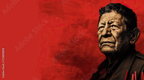 Close up César Chávez on abstract shade of red background with copy space - AI Generated Abstract Art photo