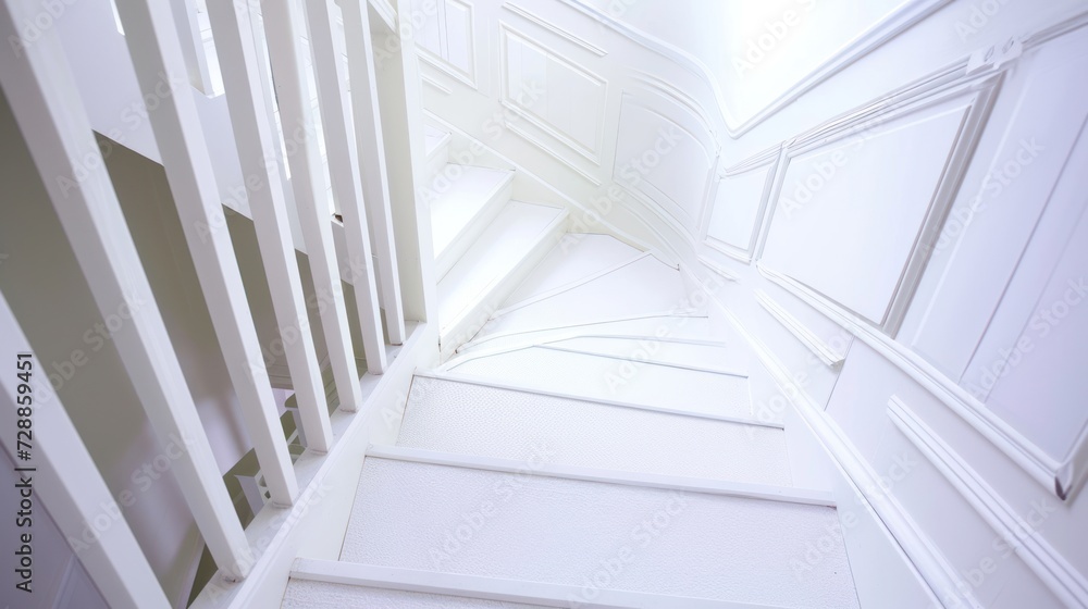 a room with a white wall and a white stair case with a clock on the side of the wall and a clock on the side of the wall and a clock on the wall. a room with a white wall and a white stair case with a clock on the side of the wall and a clock on the side of the wall and a clock on the wall.