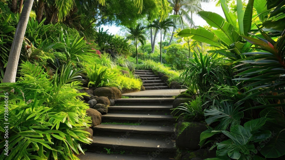 a set of steps that lead up to a lush green area with lots of trees and plants on either side of the steps is a set of stone steps that lead up to the. a set of steps that lead up to a lush green area with lots of trees and plants on either side of the steps is a set of stone steps that lead up to the.