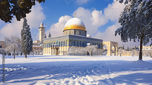 Beautiful picture of Al-Aqsa mosque in winter. © Insight