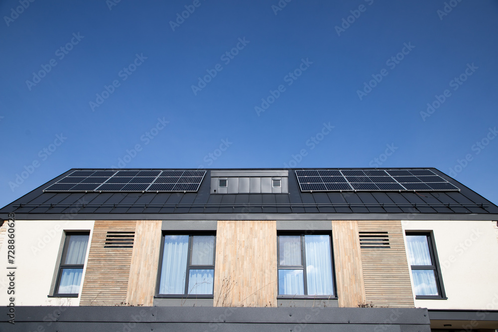 solar panels on rooftop modern village