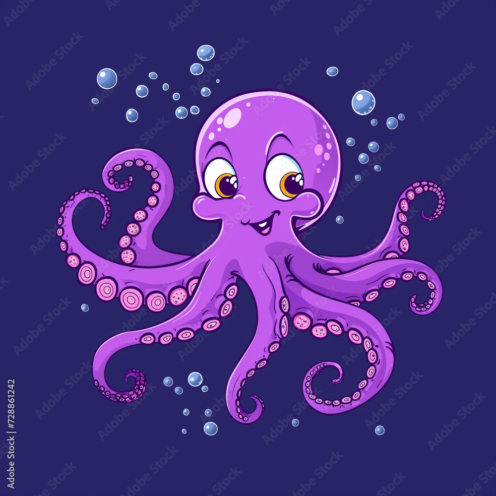 Joyful octopus swimming in the sea, cute octopus cartoon vector illustration Joyful octopus swimming in the sea, cute octopus cartoon vector illustration