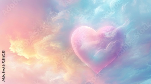  a heart shaped cloud in the sky with a pink and blue heart on the left side of the image and a pink and blue heart on the right side of the left side of the image.