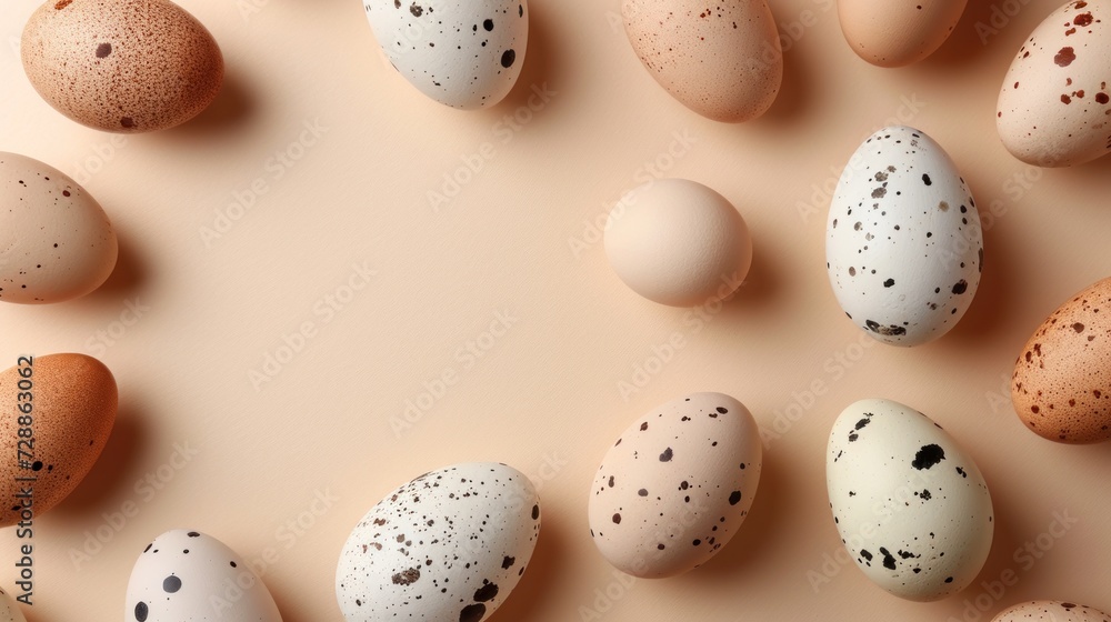 a group of eggs with speckled brown and white eggs in the middle of a circle on a light pink background with speckled brown and white eggs in the middle. a group of eggs with speckled brown and white eggs in the middle of a circle on a light pink background with speckled brown and white eggs in the middle.