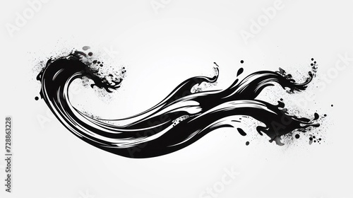 a black and white image of a wave with splots of paint on the bottom of the wave and a splash of water on the bottom of the wave. photo