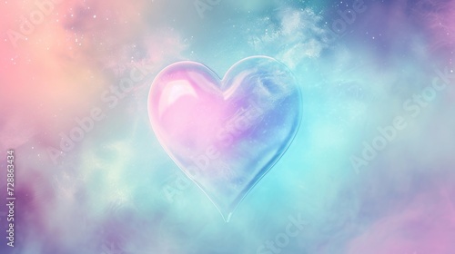  a heart - shaped object floating in the air surrounded by clouds and stars in a blue  pink  pink  and purple hues - hued sky background.
