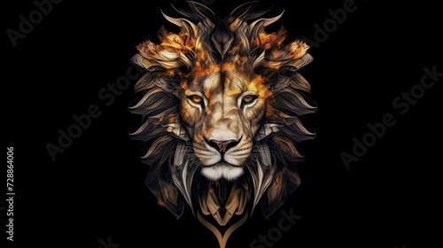 Geometric lion head with the face in a polygon abstract pattern, computer Generative AI stock illustration image