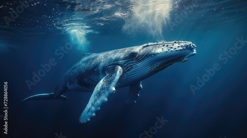 Blue Whale swimming in ocean. Humpback Whale underwater © Volodymyr Skurtul