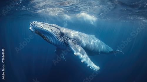 Blue Whale swimming in ocean. Humpback Whale underwater © Volodymyr Skurtul