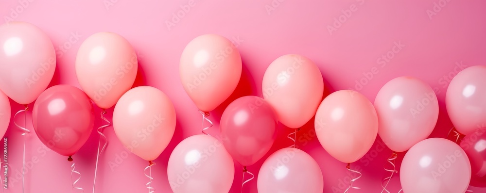 Pink balloons on a pink background, concept of gender reveals and baby showers
