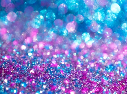 Abstract blue, purple and pink glitter lights background. Blurred bokeh. Romantic backdrop for Valentines day, women's day, holiday or event.