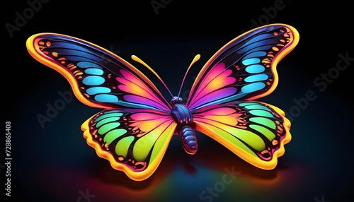 Colorful butterfly on black background, neon - AI Generated
