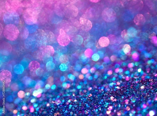 Abstract blue, purple and pink glitter lights background. Blurred bokeh. Romantic backdrop for Valentines day, women's day, holiday or event.