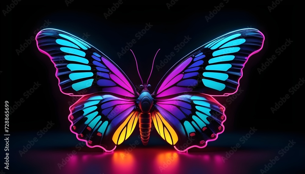 Colorful butterfly on black background, neon - AI Generated Colorful butterfly on black background, neon - AI Generated