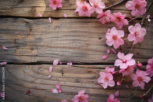 Flowering trees on wooden backdrop