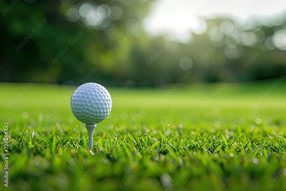 Golf ball set on tee awaiting launch Golf ball set on tee awaiting launch