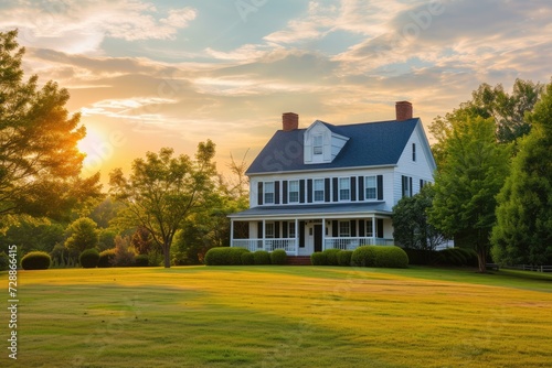 Gorgeous colonial American home during sunset photo