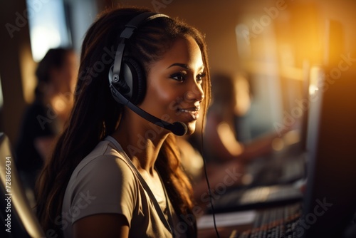 Call-center operator in action: providing exceptional customer service, wearing a headset, and managing inquiries with efficiency and professionalism.