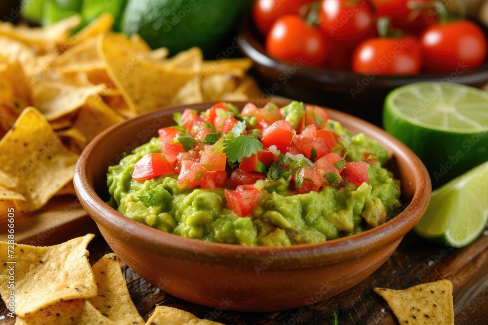 Guacamole and chips on a white background Guacamole and chips on a white background