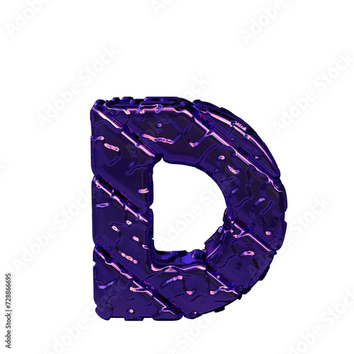 Purple symbol made from rough diagonal blocks. view from above. letter d