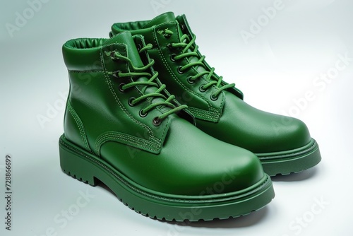 Green men s boots on a white background