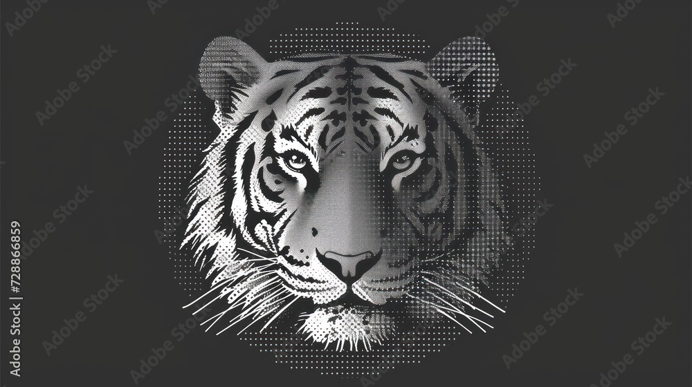  a close up of a tiger's face on a black background with a white tiger's head in the center of the image and a black background with a white tiger's head.