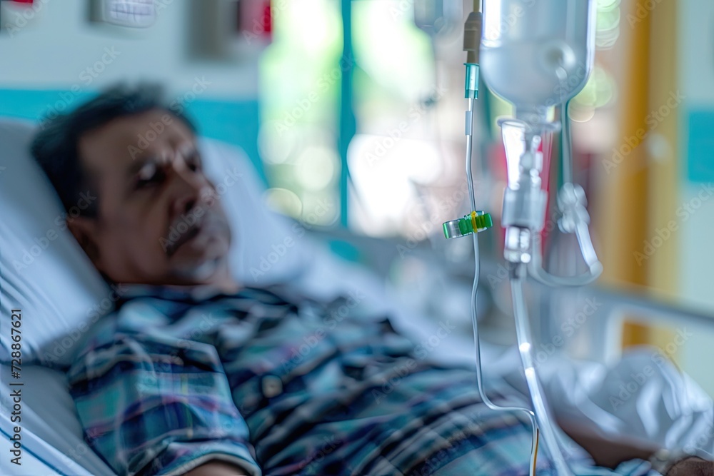 Hospital patients sleeping in bed with IV drip waiting for doctor Stock ...
